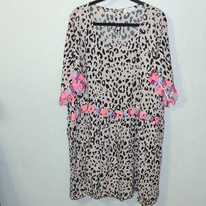Chicsoul Leopard Print Dress with Colorful Neon Tassels Women's Size 3X